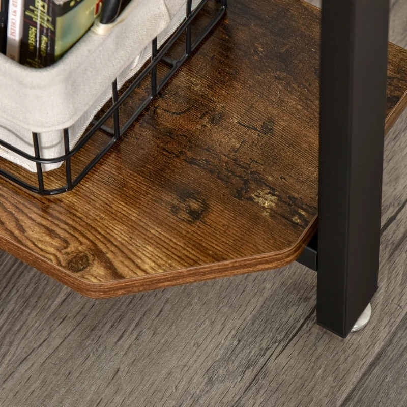 HOMCOM Compact Computer Desk with 4-Tier Open Bookshelf, Writing Table with Steel Frame for Home Office, Rustic Brown