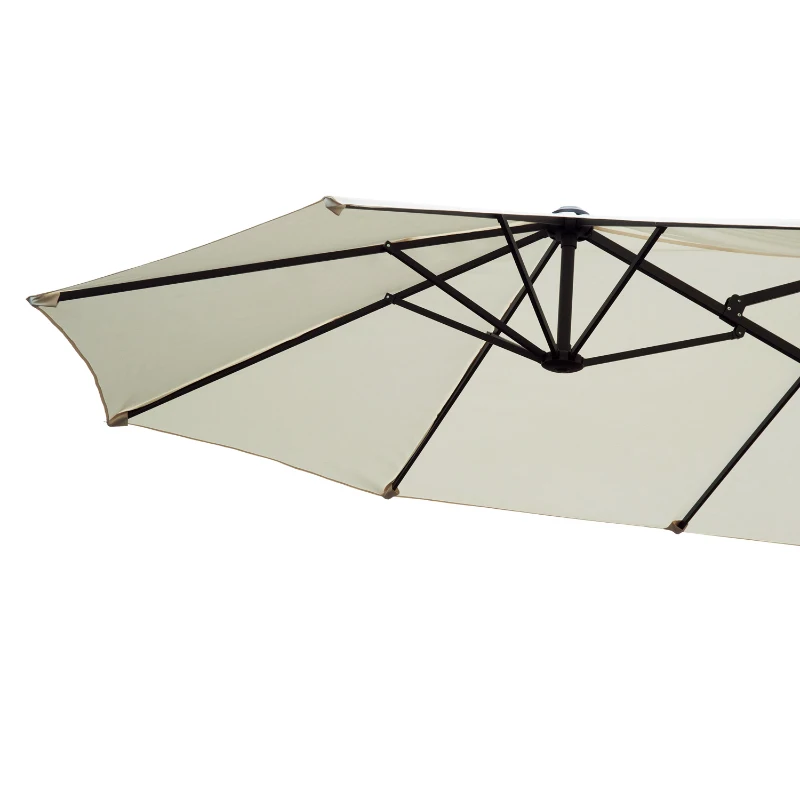 Outsunny 15ft Outdoor Twin Patio Umbrella Garden Double-Sided Market Parasol Sun Shelter with Crank Beige