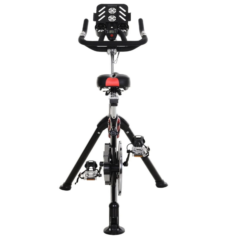 Soozier Stationary Exercise Bike with Deluxe Design Triangular Stand with Adjustable Resistance 28lbs Flywheel Phone Pad and Bottle Holder and LCD Monitor for Home Cardio Workout Fitness