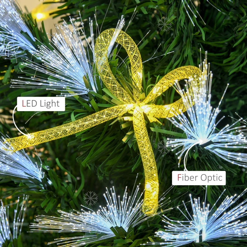 HOMCOM 6FT Prelit Artificial Christmas Tree Fiber Optic LED Light Holiday Home Xmas Decoration with Foldable Feet, Green