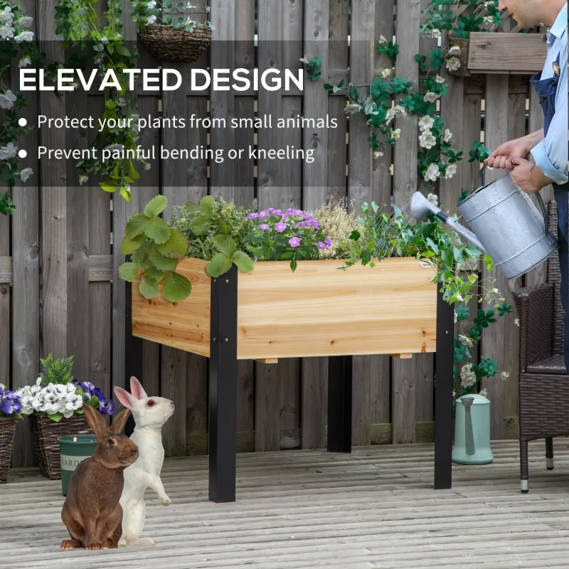 Outsunny Raised Garden Bed, Elevated Planter Box, 32"x32"x29" with Legs, Metal Frame, Wooden Planter Pot for Backyard, Patio to Grow Vegetables, Herbs, and Flowers, Natural