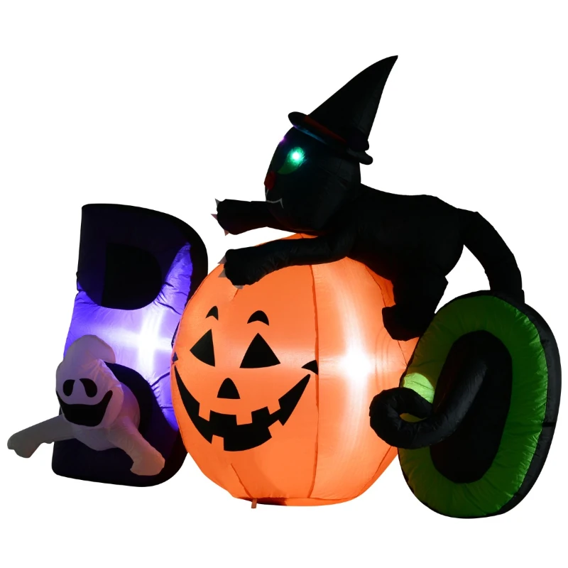 HOMCOM 5.5' Lighted Inflatable Outdoor Halloween Yard Decoration - Boo Black Cat Ghost Pumpkin