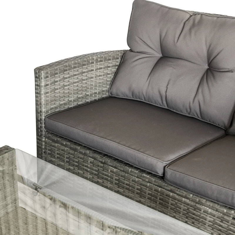 Outsunny 4 Pieces Patio Furniture Sets with Cushions, PE Rattan Wicker Conversation Chairs with Two-Tier Coffee Table for Backyard Porch Garden Poolside and Deck, Charcoal Gray