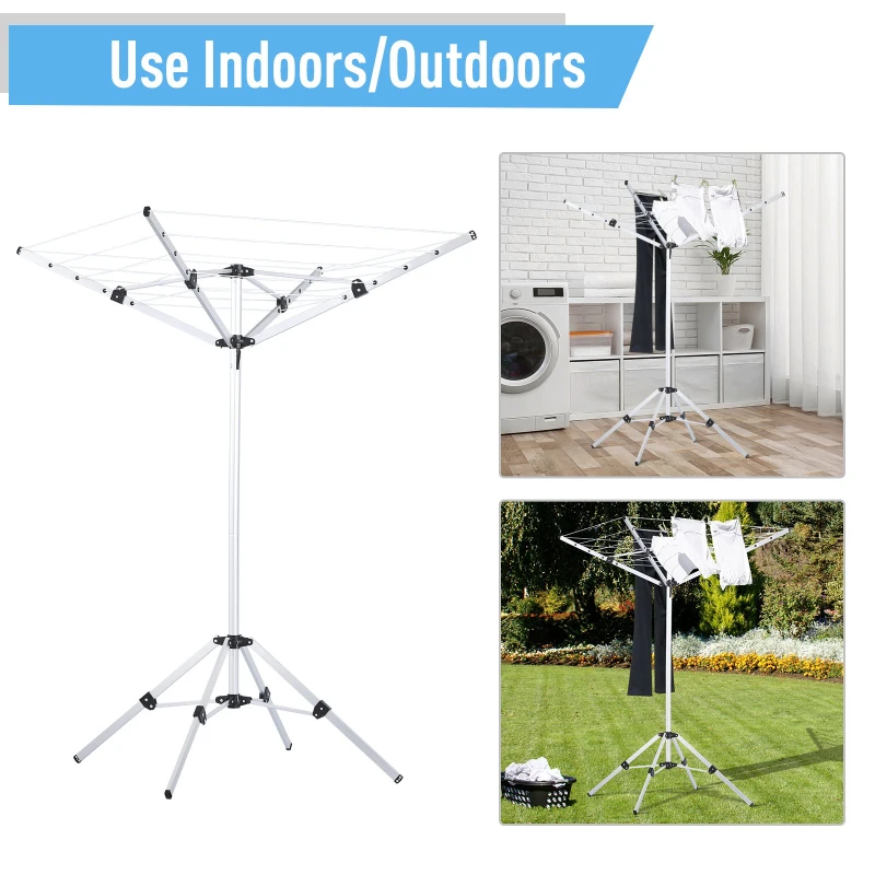 HOMCOM 52.5ft Foldable Clothes Aluminum Umbrella Shaped Drying Rack Dryer 4 Arms 20 Lines Indoor Outdoor Pre-Assembled