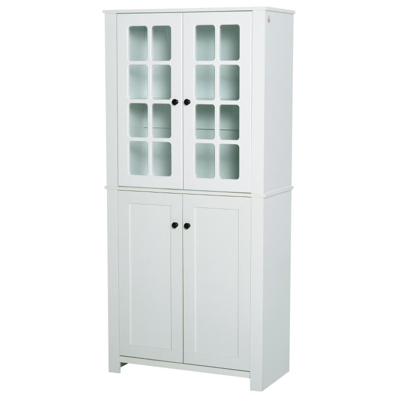 HOMCOM Contemporary Kitchen Pantry Freestanding Storage Cabinet Cupboard with Framed Glass Doors and Shelves - White