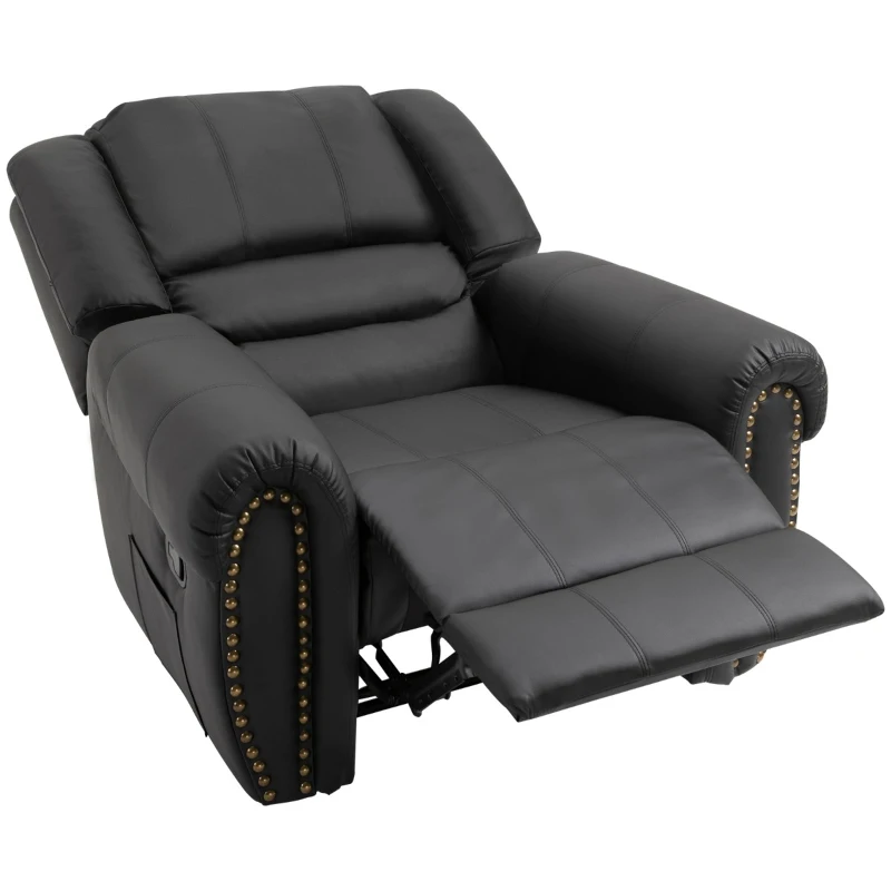 HOMCOM Recliner Chair Added Footrest Cushion Padded Seat Modern Nail Sofa PU Leather for Living Room Club Home Theater Seating, Black