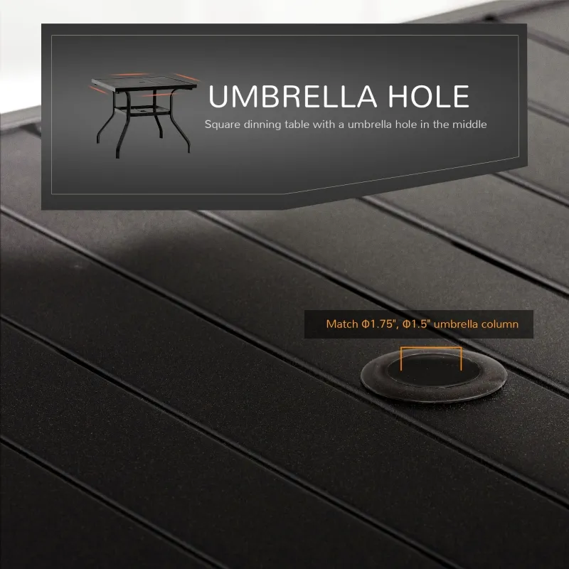 Outsunny 5-Piece Outdoor Patio Square Table Dining Set with 4 Stackable Chairs, Durable Steel Design, & Middle Umbrella Hole of 1.65'' or 1.5''