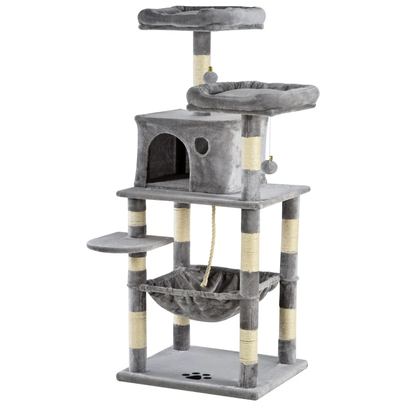 PawHut Plush Cat Tree Activity Center w/ Sisal Scratching Posts Hammock Perch Condo