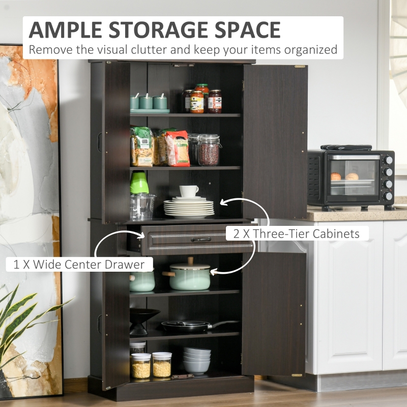 Homcom 71 Freestanding Kitchen Pantry With 4 Doors And 2 Large Cabinets Tall Storage Cabinet Wide Drawer For Dining Room Coffee Aosom Com Homcom 71 Freestanding Kitchen Pantry, Large Kitchen Pantry Storage Cabinet