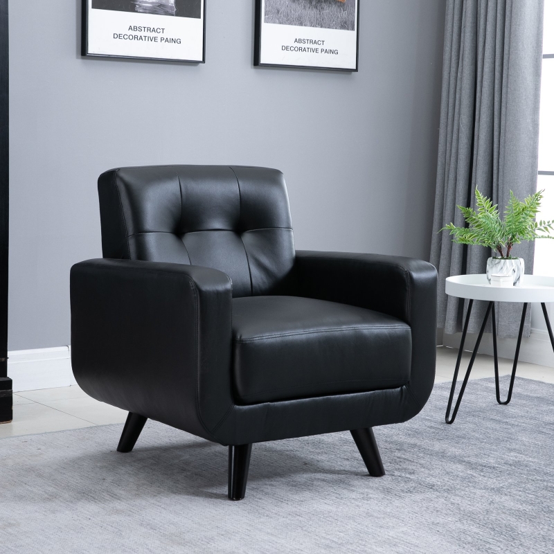 HOMCOM Single Armchair Cushion Padded Sofa Chair Wooden Seat with Armrest Living Room Furniture Black
