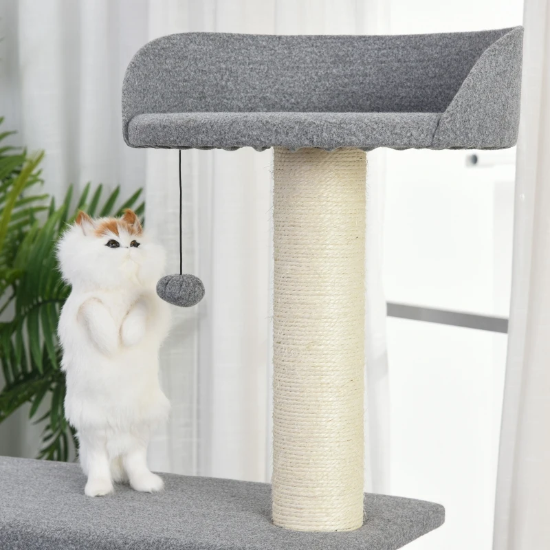 PawHut Multi-Level Cat Tree Condo with Sisal-Covered Scratching Posts, Sleeping House, and Fun Laying Basket for Kittens