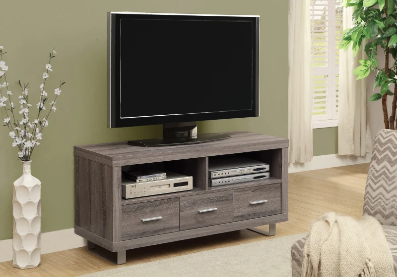 Monarch 48" Modern 3-Drawer Storage Cabinet Reclaimed Wood-Look TV Stand Console - Dark Taupe Finish