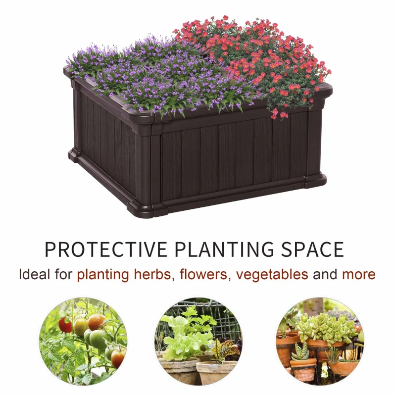 Outsunny 24'' x 24'' x 12'' Raise Garden Bed, Planter Box, Above Ground Garden for Flowers, Herb, Vegetables with Easy Assembly, Brown