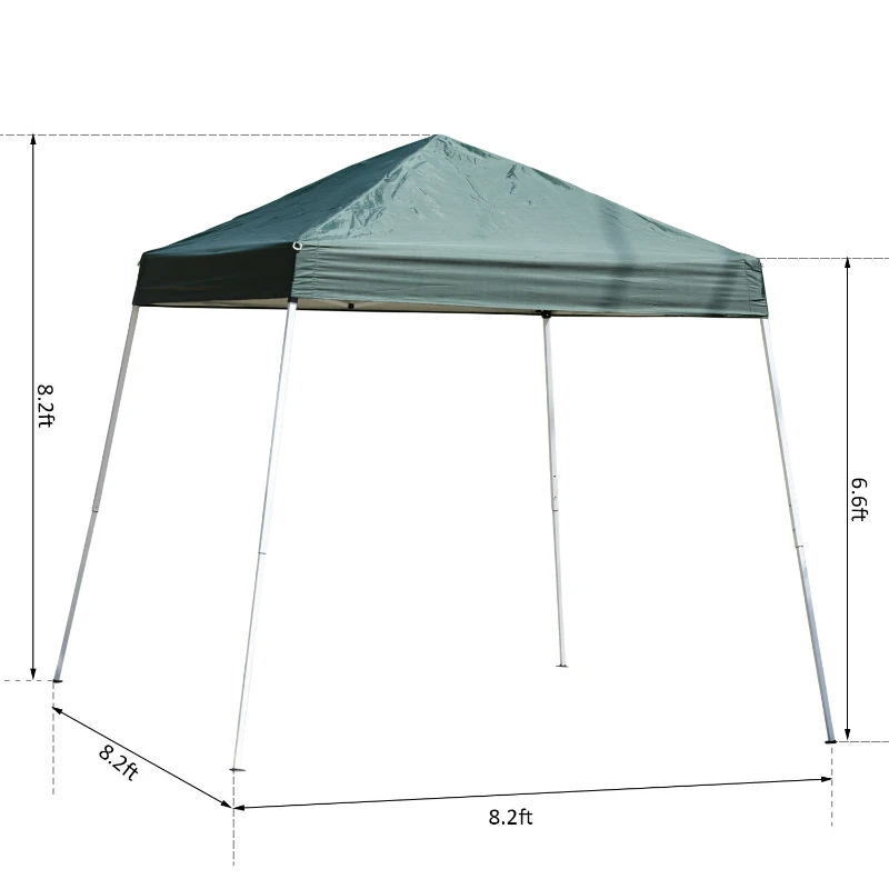 Outsunny 8.2x8.2ft Easy Pop Up Canopy Party Tent Outdoor Shelter w/Slant Leg Green
