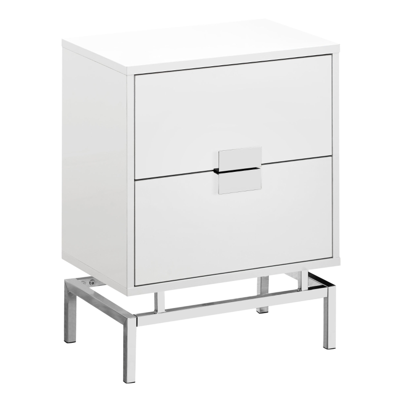 Monarch 24" Retro Inspired 2 Drawer End Table Night Stand with Metal Base - White / Chrome Metal Base