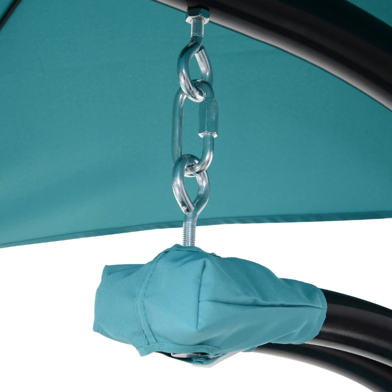 Outsunny Single Floating Chaise Lounge Curved Outdoor Porch Swing Chair Hanging Hammock Reclining Seat w/Arc Stand & Canopy Blue