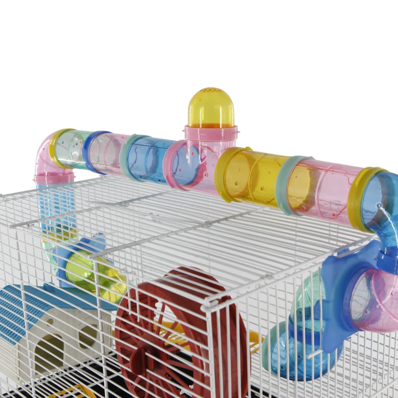 PawHut Hamster Cage Tube Spinning Wheel Feeder Ladder