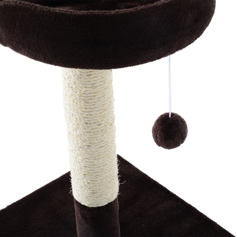 PawHut 28” Cat Padded Bed Scratching Post Kitten Play Tower, Brown and white