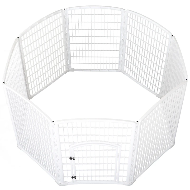PawHut 8 Panel Dog Playpen Octagon Plastic Pet Crate Kennel Small Animals Portable Indoor White
