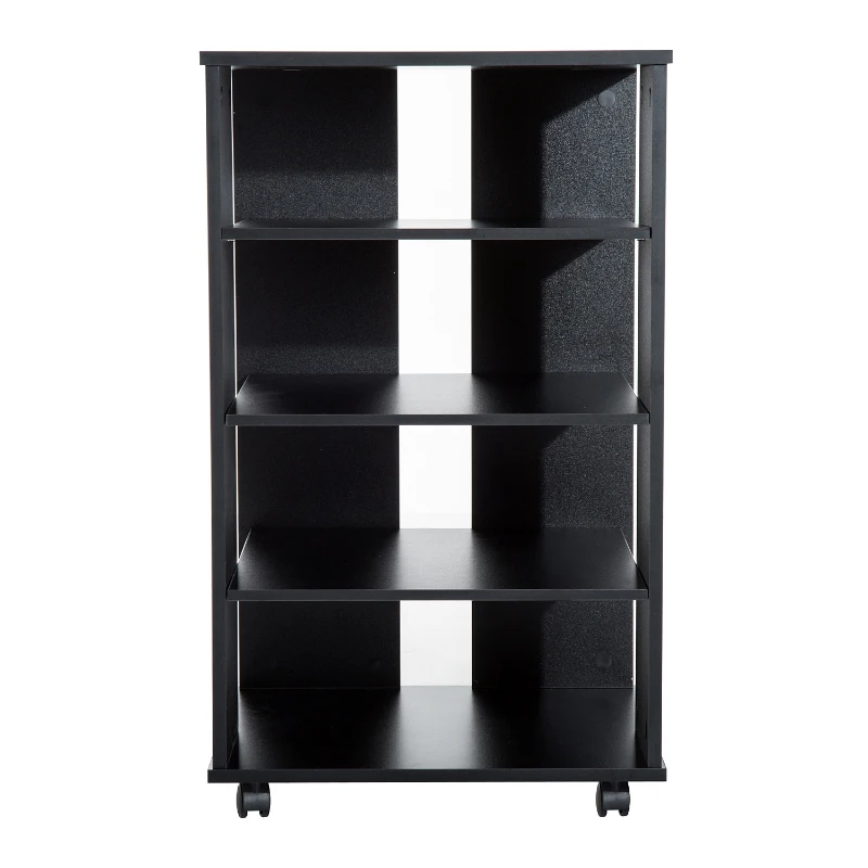Open Box HomCom 33” Wooden Rolling 5 Shelf Media Center Display Storage Cart - Black