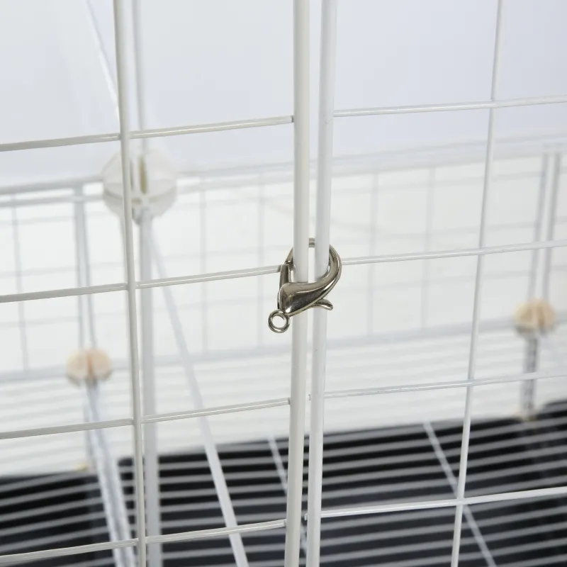 PawHut Small Animal Playpen C&C Cage Wire Bunny Pen for Kitten, Chinchillas, with Doors, Ramps and Trays, White