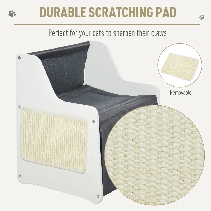 PawHut Cat House Two-tier Cat Condo Tree Tower Pet Furniture Kitty Small House for Indoor Living Room with Scratcher Pad Grey