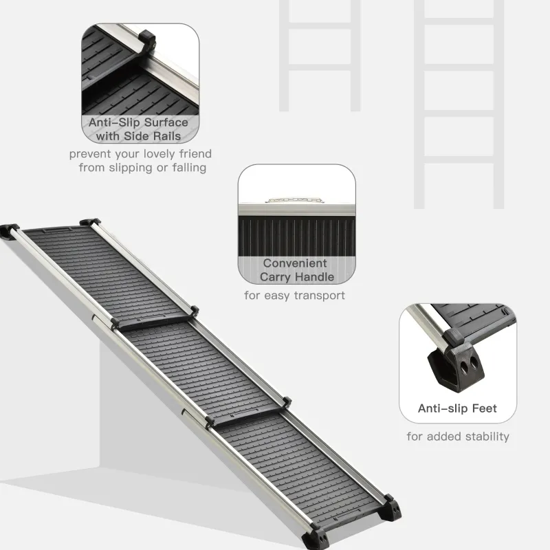 PawHut Telescoping Dog Car Ramp Lightweight Aluminium Alloy Frame Portable with Carry Handle, 28" - 62.5"