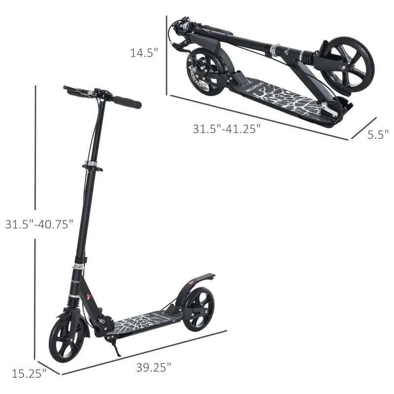 Soozier Foldable Kick Scooter with Adjustable Handlebar, Disc Brake, Rear Brake, 7.75'' Big Solid Wheels and Shock Absorption System, 100kg Capacity for 14+ Teens Adult Kids