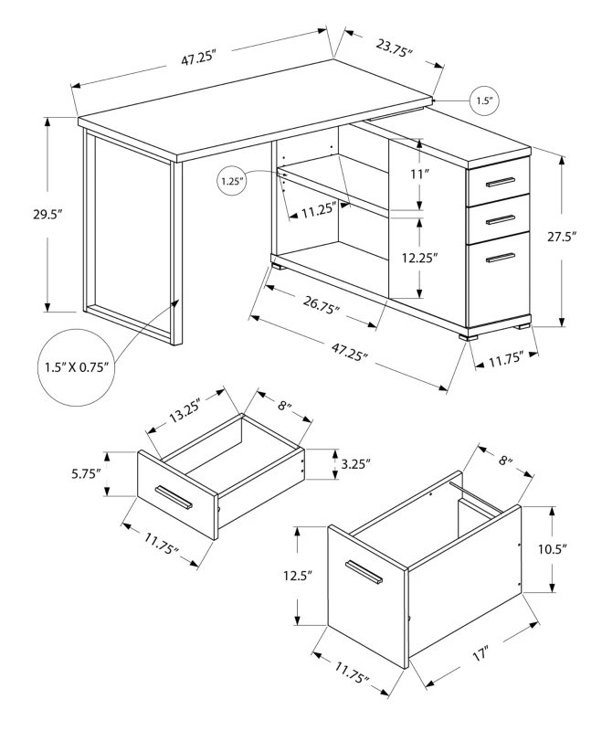 Monarch Contemporary Right or Left Facing Corner Computer Desk with Shelves and Storage Drawers - Grey
