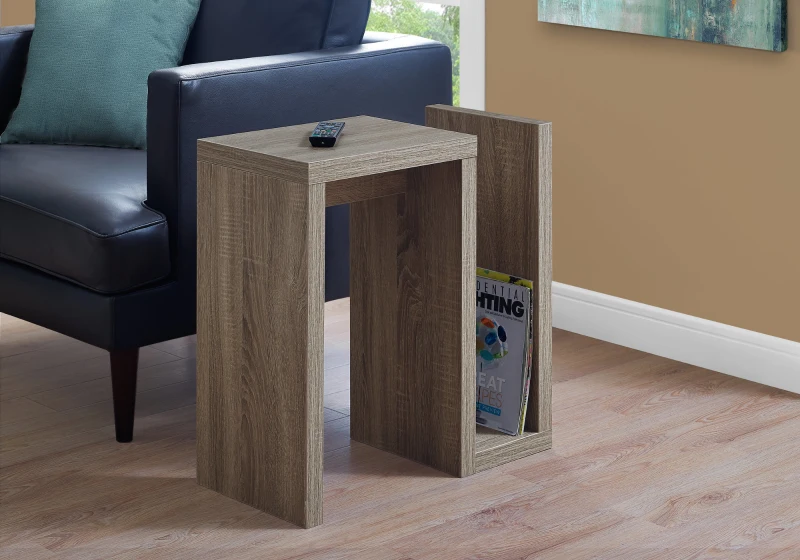 Monarch 24" Modern Wood Grain Side Accent Table with Magazine Storage - Dark Taupe Finish