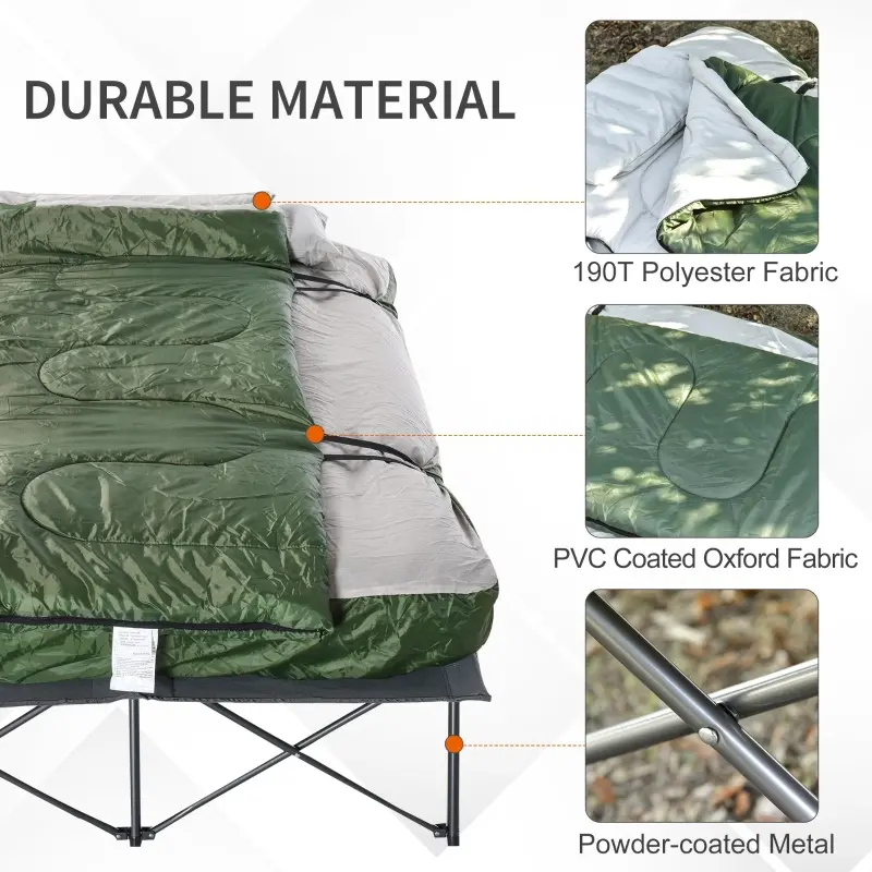 Outsunny Folding Portable Camping Cot Bed Set with Sleeping Bag, Inflatable Air Mattress, Pillows for 2 Person with for Fishing & Hiking