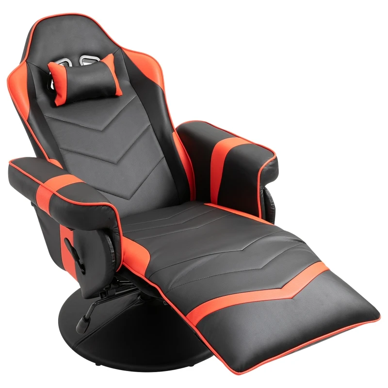 Vinsetto High Back Racing Style Gaming Chair, PU Leather Gamer Recliner Chair with Swivel Pedestal Base, Adjustable Footrest, and Head Pillow, Red