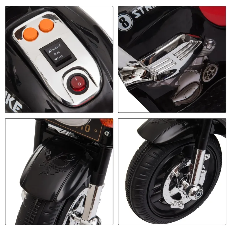 Aosom 6V Kids Motorcycle Dirt Bike Electric Battery-Powered Ride-On Toy Off-road Street Bike with Music & Horn Buttons, Stable 3-Wheel Design, & Rear Storage Space, Black