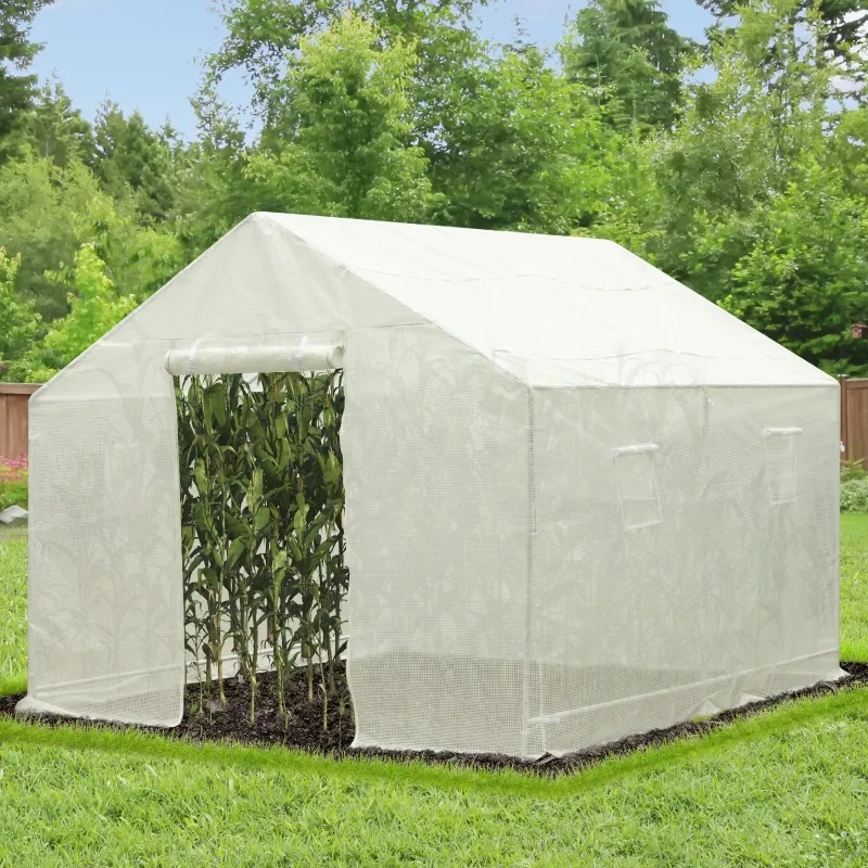 Outsunny 10' x 9.5' x 8' Outdoor Walk-In Tunnel Greenhouse with 5 Roll-Up Windows, Zippered Door, & Weather Cover