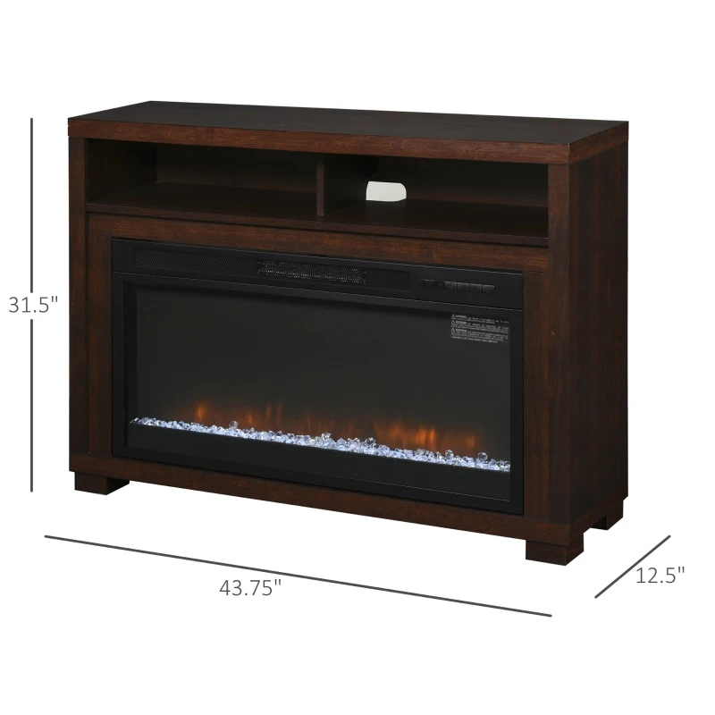 HOMCOM 43.75" W x 31.5" H Electric Fireplace Mantel TV Stand, Media Console Center Cabinet with Two Shelves and Remote Control, Brown