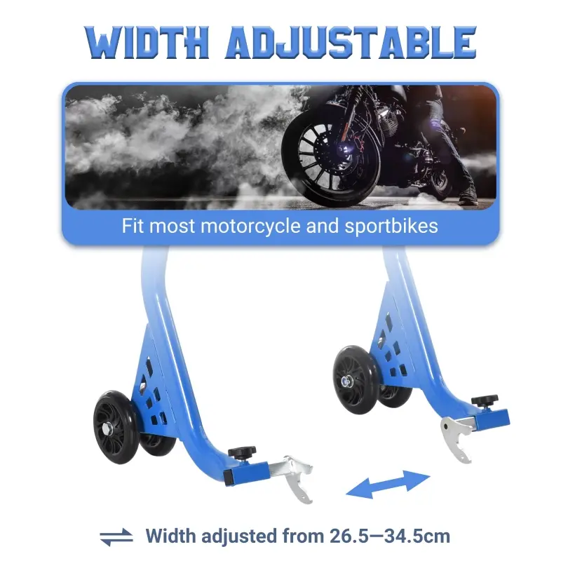 DURHAND U-Shape Motorcycle Rear Wheel Stand Front & Rear Wheel Lift Universal Sport Bike Swingarm Spool Paddock Stand Combo, Blue