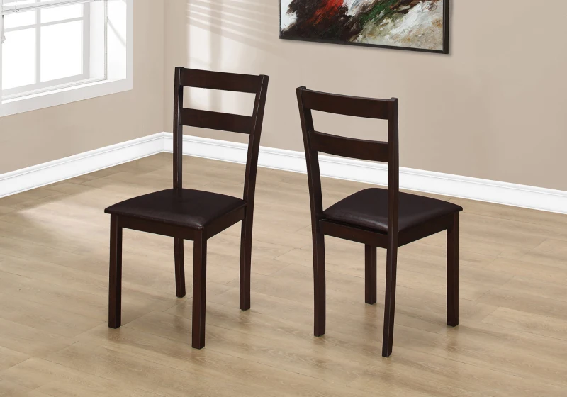 Monarch 2 Piece 35" PU Leather Padded Seat Wooden Slat Back Dining Chair Set - Cappuccino Brown