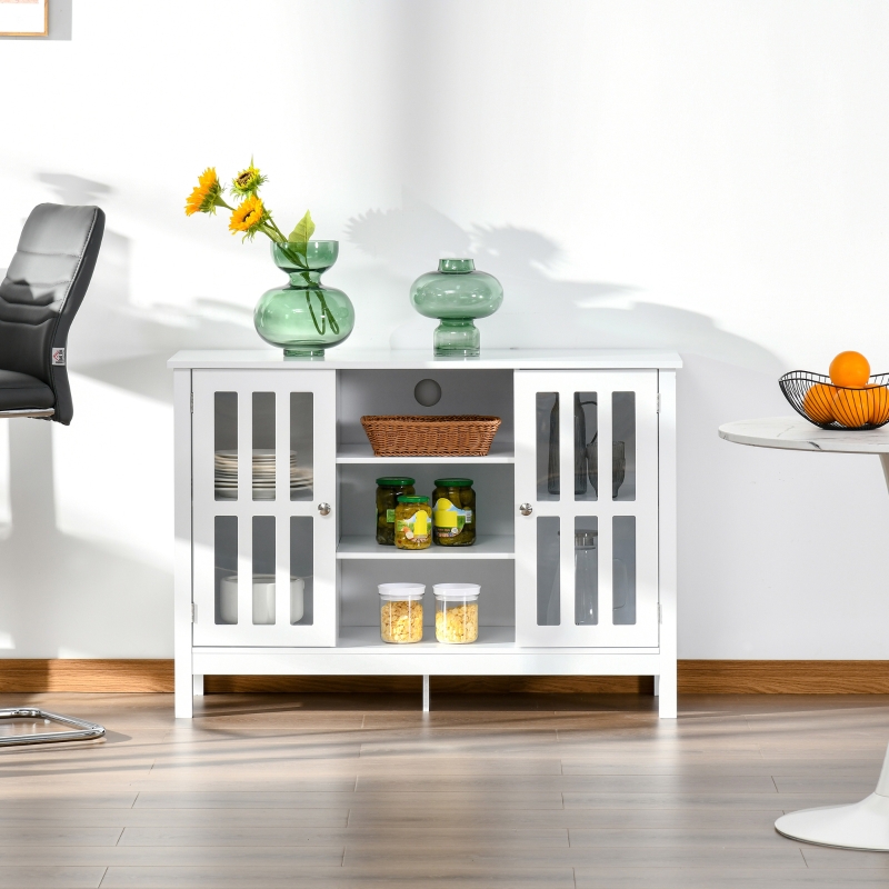 HOMCOM Modern Sideboard Storage Cabinet Floor Cupboard Kitchen Buffet TV Console with Framed Doors for Entryway, Living Room, Dining Room, White
