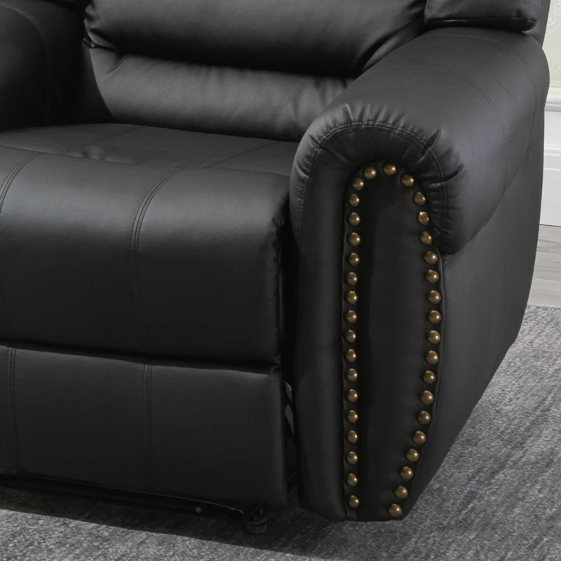 HOMCOM Recliner Chair Added Footrest Cushion Padded Seat Modern Nail Sofa PU Leather for Living Room Club Home Theater Seating, Black