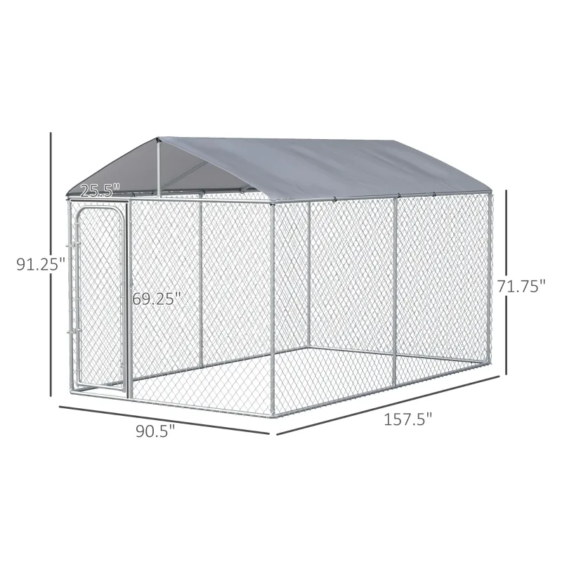 PawHut Dog Kennel Heavy Duty Playpen with Galvanized Steel Secure Lock Mesh Sidewalls and Waterproof Cover for Backyard & Patio, 13' x 7.5' x 7.5'