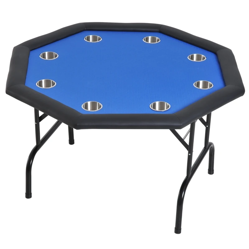 Soozier 47" 8 Player Octagon Poker Table with Cup Holders Folding Top - Blue