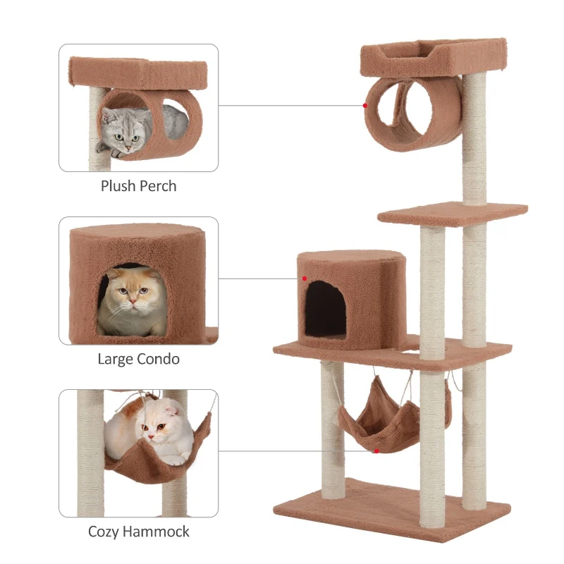 PawHut 55-Inch Cat Tree Pet Scratching Post Furniture With Hammock Coffee