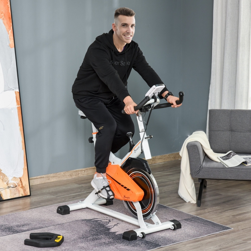 Soozier Upright Exercise Bike Indoor Cycling Stationary Bicycle with Adjustable Resistance Seat Handlebar LCD Display Home Gym