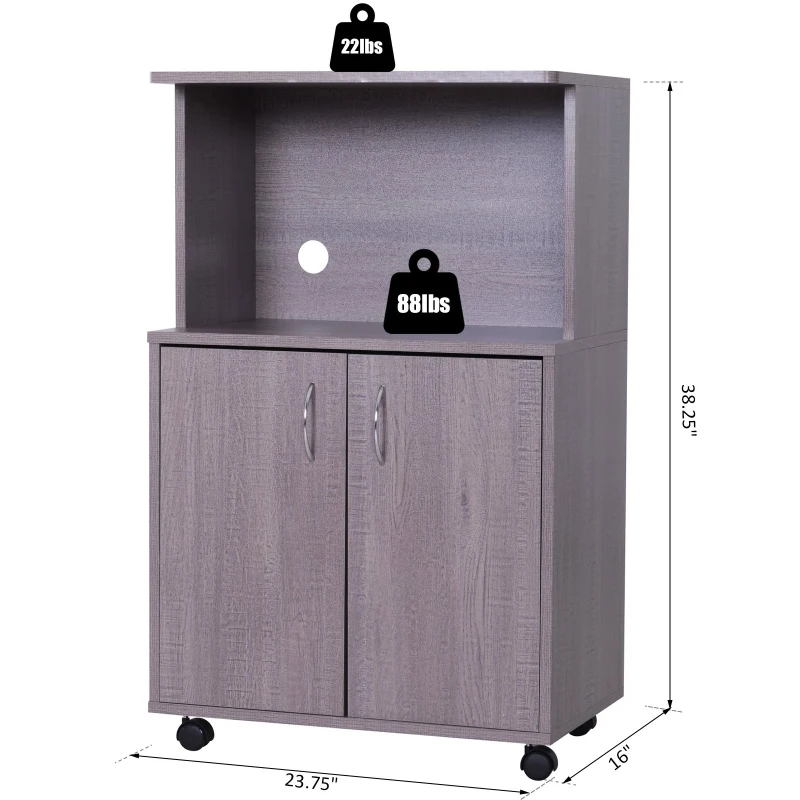 HOMCOM Microwaves Cart on Wheels with Storage Shelf and Cabinet Grey Wood Grain