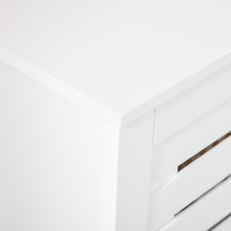 HOMCOM Slat Double Door Coffee Bar Cabinet, Sideboard Buffet Cabinet, Kitchen Cabinet with Bottom Shelf for Living Room, White