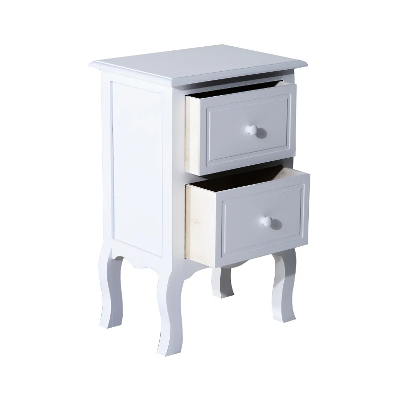 HOMCOM Night Stand Bedside End Table Wooden Bed Side With 2 Drawer White