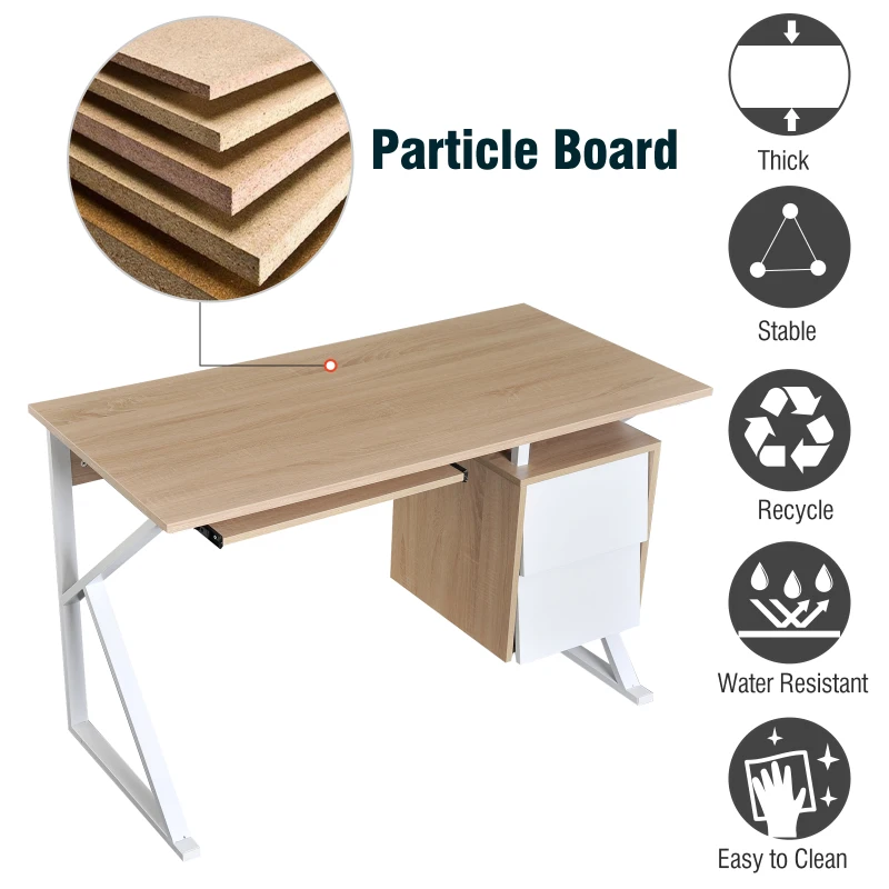 HOMCOM Compact Computer Desk Student Writing Table PC Workstation with Storage Drawer and Keyboard Tray