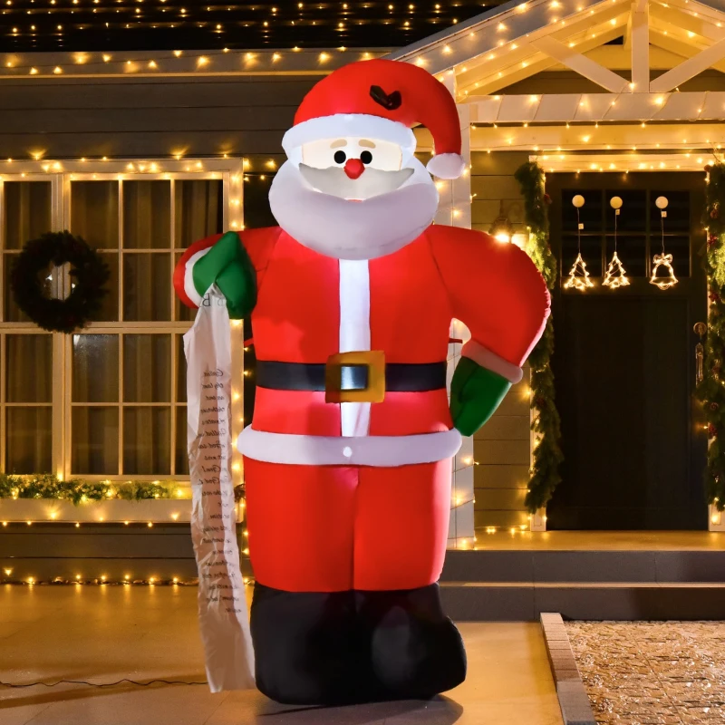 HOMCOM 8ft Christmas Inflatable Santa Claus with Toy List, Outdoor Blow-Up Yard Decoration with LED Lights Display