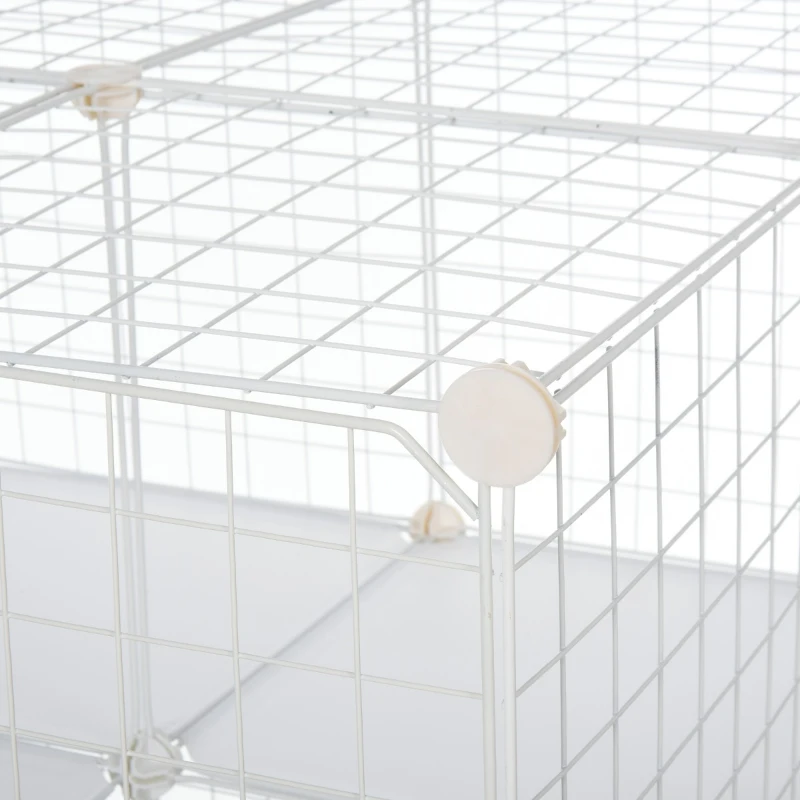 PawHut Small Animal Playpen C&C Cage Wire Bunny Pen for Kitten, Chinchillas, with Doors, Ramps and Trays, White