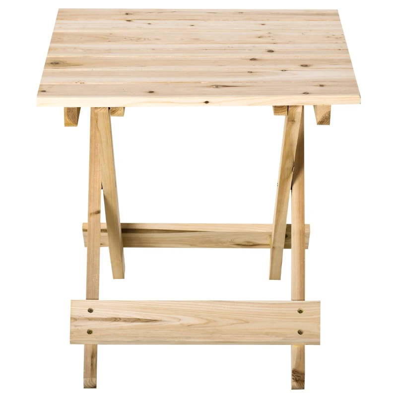 Outsunny Folding Side Table Portable Outdoor Square Table Quik-Fold All Wood Structure for Beach Camping Picnics Natural Wood Color